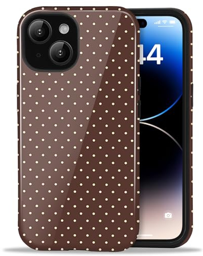 Amzfield Case for iPhone 15 Plus, Small Polka Dot Dual Layer Retro, Brown | Small Polka Dot Dotted Dual Layer Shockproof Retro Cute Girly for Girl Women Drop Protection Precise Cutouts Impact Resistant