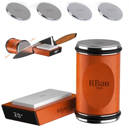 RBan1986 Rolling Knife Sharpener for Kitchen Knives,Strong Magnetic Base Angle with 15° to 20° Type,Durable Diamond Whetstone Fast Sharpening for Knives & Fine Polishing for All Blades (Wood)