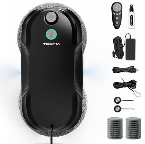 Tosima W5 6400 Pa Robot de Limpieza de Ventanas, pulverizador ultrasónico Doble, Limpiador de Cristales automático, Control Remoto, 20 paños de Microfibra