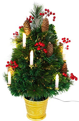Christmas Concepts® 2ft (60cm) Verde Fibra Óptica Árbol de Navidad de Pino con Conos, Bayas Rojas y Velas LED