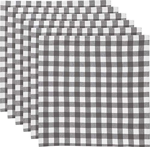REDBEST Servietten, Stoffserviette 6er- Pack Landhaus karo Nashville grau Größe 50x50 cm - strapazierstark, langlebig, glattes Gewebe, mit Kuvertsaum (weitere Farben)