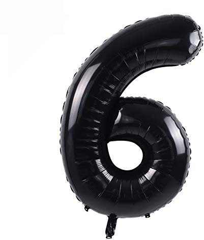 40 Zoll Nummer Folienballon 0 to 9 in Schwarz Helium Zahlenballon Riesenzahl Luftballon Nummer 6 Heliumballons für Geburtstag, Hochzeit, Jubiläum Party Dekoration(Zahl 6)