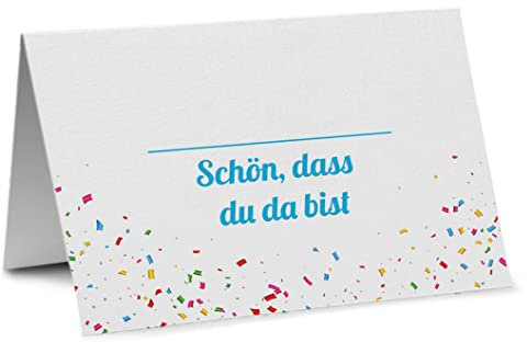 Partycards 50 Tischkarten/Platzkarten DIN A7 für Hochzeit, Geburtstag, Kommunion, Taufe (DIN A7, Konfetti Blau)