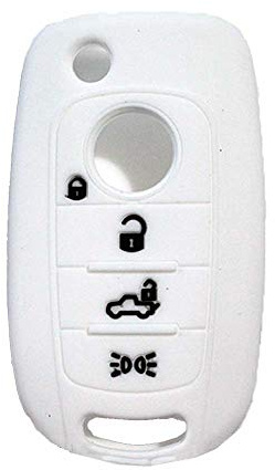 [Keyring] Silicone Key Cover for Fiat 4 Buttons Remote Control (See compatibility in pictures) Fiat 500 500X Type (White)
