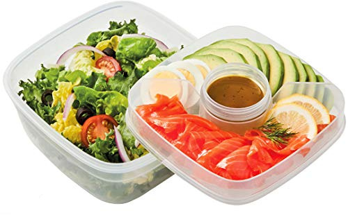 LOCK & LOCK Salad to Go Plastic Lunch Box - Set of 2 Storage Containers - Salad Lunch Box with Topping Insert and Dressing Container - 1.6 L