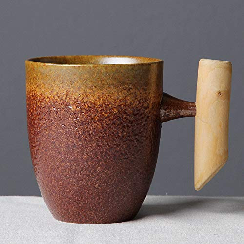 THUMBGEEK Tasse à café japonaise vintage en céramique avec poignée en bois pour la maison et le bureau Jaune-C