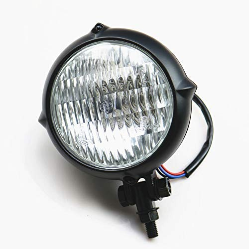 Retro Motorrad Bottom Mount High Abblendlicht Scheinwerfer Lampe für Harley 883 Cruiser Chopper Cafe Racer Shadow Honda Kawasaki Suzuki Yamaha Big Dog Custom (Schwarz/klar)