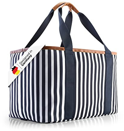 Selinchen® - Premium Einkaufskorb | Hochwertige Einkaufstasche faltbar und mit PU-Ledergriff | Ideal als eleganter Picknickkorb oder Shopper | 30 Liter