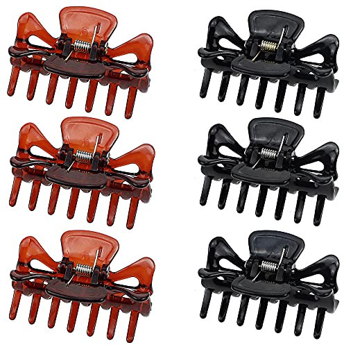 JaneYi 6 Pieces Hair Claw Clips Plastic Claws Non-Slip Strong Hold Jaw Clips Medium Small Hair Clasps Fashion Hair Styling Accessories for Women Girls Fine Short Hair - Black and Brown