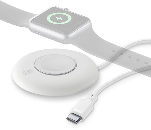 Cellularline Wireless Power Base Kabelloses Ladegerät für Apple Watch, 5W Laden, Soft-Touch-Silikonbasis, 1m Geflochtenes USB-C-Kabel, Made for Watch-Zertifiziert
