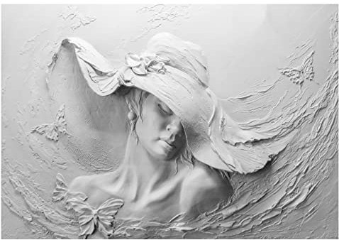WallArena - Vlies Fototapete Frau Schmetterlinge grau Stein Skulptur Betonoptik 152x104 cm - Fototapeten - Tapeten für Wohnzimmer Schlafzimmer Vliestapete Wandtapete Tapete 3D Effekt- inkl. Kleister