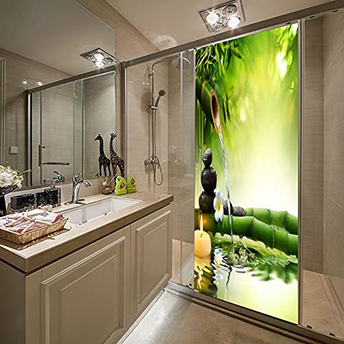 A.Monamour Sticker Porte Autocollant Poster De Porte 3D Vert Bambou Eau Noir Spa Pierres Bougie Zen Méditation Nature Paysage Vinyle Affiche De Porte Sticker Mural Papier Peint Art Décor 77 x 200 cm