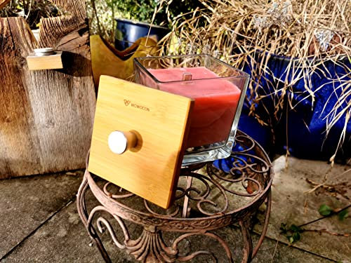 WOWOCON®|12x12x12cm|Glas|Wachsfresser Kerzenfresser Schmelzlicht Tischfeuer Outdoor Kerzen wiederbefüllbar lange Brenndauer Feuer mit Dauerdocht zum Wachs Kerzenreste schmelzen|beton