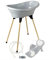 THERMOBABY – Pack de bañera para bebé VASCO 5 en 1 – Bañera, pie de madera, manguera de drenaje, tumbona de baño, termómetro – gris encanto – Plegable y estable – Fabricado en Francia