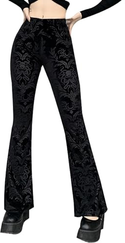 Black Velvet Pants Women Harajuku Vintage Gothic Pant High Waist Bodycon Flared Punk Streetwear Autumn Trousers Medium