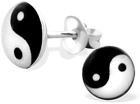 JAYARE Ohrringe Mädchen Yin & Yang 925 Sterling Silber schwarz-weiß Kinder Ohrstecker