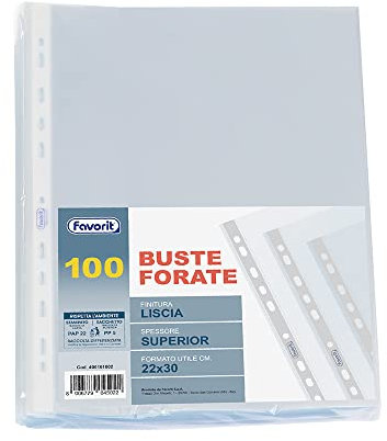 Favorit Buste Perforate, Lucide, Alto Spessore, 22 x 30 cm, 100 Pezzi, Trasparenti