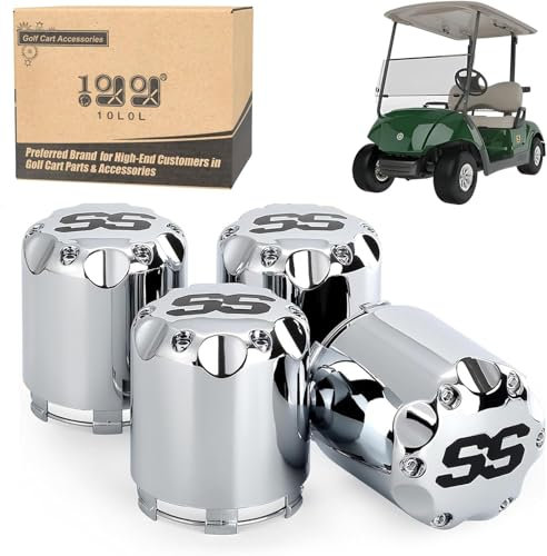 10L0L Lot de 4 cache-moyeux universels pour chariot de golf EZGO, Club Car, Yamaha, chromé
