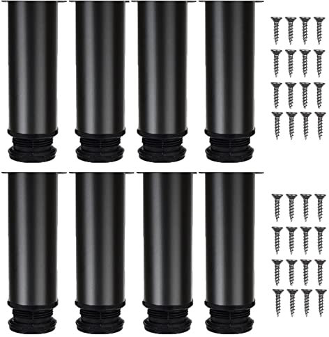 SENENQU Lot de 8 Pieds Réglables Meubles Noir, Ø 50 mm/Hauteur 200 mm Pieds de Canapé en Métal Acier Inoxydable, Pied de Table Basse pour Meubles TV Armoires Postes de Travail, avec 32 Vis