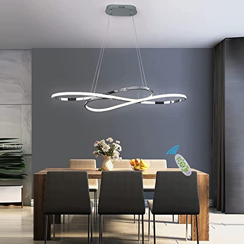 Lanekd LED Pendelleuchte Esstischlampen Modern Hängeleuchte Wohnzimmerlampe Höhenverstellbar Büro Hängelampe Dimmbar MitFernbedienung Küche Esszimmer Treppenhaus Deko Kronleuchter (Chrom)