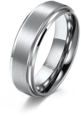 Ring Edelstahl Damen Silber, Ring Zeigefinger Damen, 6 MM Gebürstete Matte Versprechen Bands Ring Stufenkanten Ring aus Wolframcarbid Silber Größe 54 (17.2)