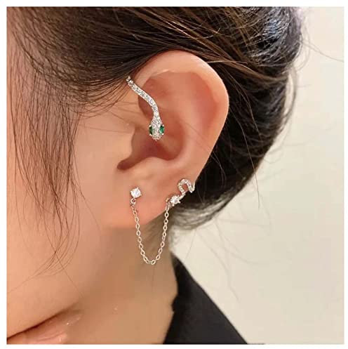 Allereya Vintage Schlange Kette Ohrstecker Kristall Schleifen Ohrstecker Mit Kette Silber Schlange Schmuck Für Frauen Und Mädchen