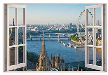 THREMA Quadri Moderni Con Finestra. Stampe e Quadri su Tela Paesaggio. occhio di Londra Seascape Quadro finte finestre. Dipinto su tela per la decorazione domestica 70x105cm28 x41 Senza cornice