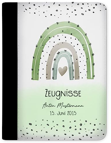 CreaDesign Customize A4 Zeugnismappe für Kinder 26,7x32,7x1 cm, Sichtbuch mit 10 Klarsichthüllen, erweiterbar auf bis zu 20 Taschen, Regenbogen Grün Design, Dokumentenmappe für Schüler