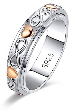 MYBELLNA Fidget Ring für Angst für Frauen 925 Sterling Silber Entlasten Spinner Ringe Ewige Liebe Band Ring ADHD Autismus Stress Entlastung für Frauen Mom Männer (54（17.3）, Love-1)