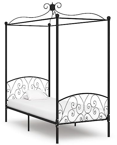 FIRBNUS Himmelbett-Gestell Schwarz Metall 90x200 cm Bed Support Himmelbett-Gestell Himmelbettrahmen Bett Metall Bed Frame Bettgestell Metall Himmelbett Gestell Bed Canopy Frame Betthimmel Rahmen
