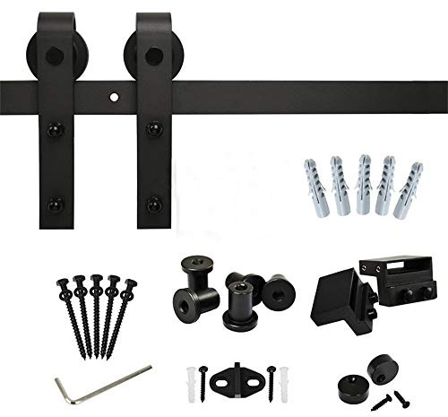 MAYMA Système de Porte Coulissante, Kit Porte Coulissante de Grange, Noir, 183cm, Rail+2 Roulette
