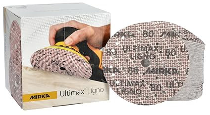 Mirka Ultimax Ligno Ø 150mm dischi abrasivi a strappo Multifit, grana 80, 100 pezzi, multiperforazione, per la levigatura di superfici in legno
