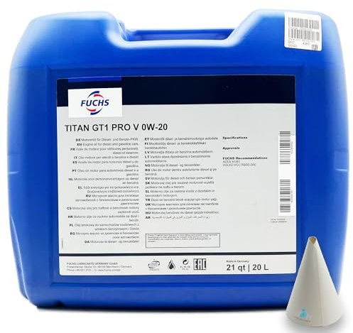 20 L Fuchs Titan GT1 PRO V | 0W-20 | kompatibel mit VCC RBS0-2AE | Motorenöl | Motoröl | Ölwechsel | Öl | SAE 0W20 | ACEA A1 / B 1 | mit Trichter