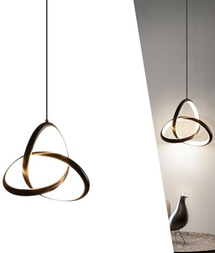 LED Kronleuchter Moderne Esstisch Pendelleuchte Rund Hängeleuchte Wohnzimmer Küche büro esszimmer Hängelampe 15W Pendellampe Höhenverstellbar Kreativ Ring Spiral Küche Wohnzimmer Warmweiß (Schwarz)