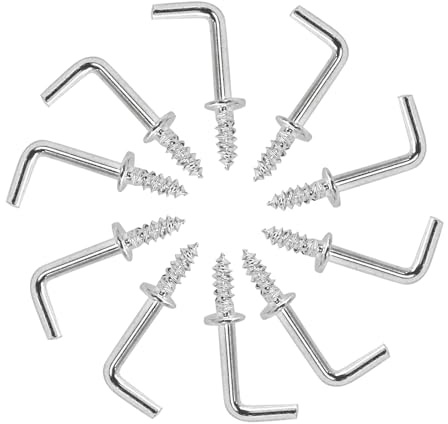 Biaungdo Paquete de 100 ganchos de 1,27 cm de largo, ganchos plateados de rosca pequeños en forma de L, ganchos de tornillo en ángulo recto, ganchos de tornillo mini autorroscantes para colgar