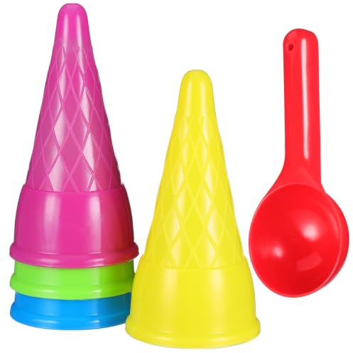 BESTonZON Beach Ice Cream Toys Set for Kids Sand Scoop and Cones for Toddlers Outdoor Sandbox Play Sets Summer Paddling Pool Accessories for Children 11x6.3cm Cups 15x6.5cm Scoop