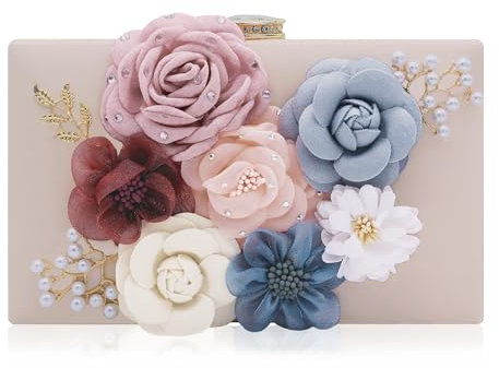 Milisente Women Clutch Bag Flower Evening Bag Handbag Wedding Clutch Purse (Pink-1)