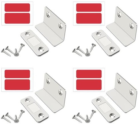 4 Stück Magnetschnäpper Magnete für Schranktüren, Selbstklebend Schrankmagnete Mit Schraube, tür magnet, türmagnete, Silbrig Ultra Dünn L-Shaped Türmagnete für Schranktüren, schubladen, Möbel