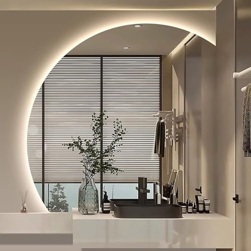 Zhoudong Mezza Luna Specchio da Bagno con Luce LED Anti-Appannamento, 90cm Smart Retroilluminato Specchio con Interruttore Tattile, Moderno Specchio Vanity Temperatura di 3 Colore Regolabile(Right Und