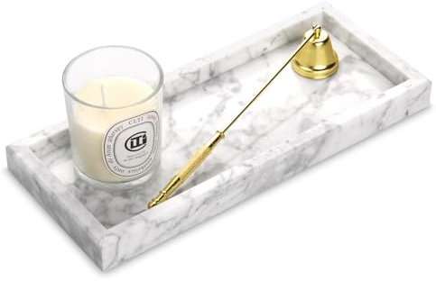 Marble Bathroom Vanity Tray, Natural Luxury Vanity Home Kitchen Bathroom Table Tray, Stone Decorative Countertop Dresser Trays for Key Coffee Perfume Jewelry Makeup (Carrara White, 12x 5 x1.2)