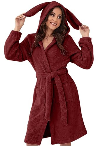 Bademantel Baumwolle Damen Pyjama Shorts Damen Sweatshirt-Jacke mit Strass-Aufdruck, gepolsterte Jacke, lockere Kapuzenjacke mit Reißverschluss Schlafanzughose Damen Musselin Bademantel (Wine, M)