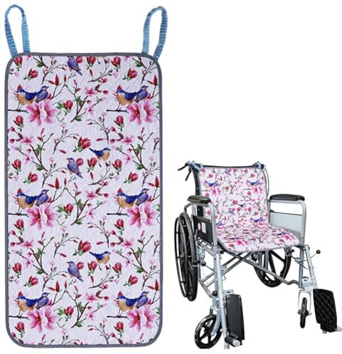 Hochsaugfähige Inkontinenzunterlage für ältere Menschen,Wasserdichte Einlagen,Waschbar und wiederverwendbar,Rollstuhlkissen,Rutschfestes Sitzkissen mit zwei Schlaufengriffen,50 x 90 cm,Blumenstil B