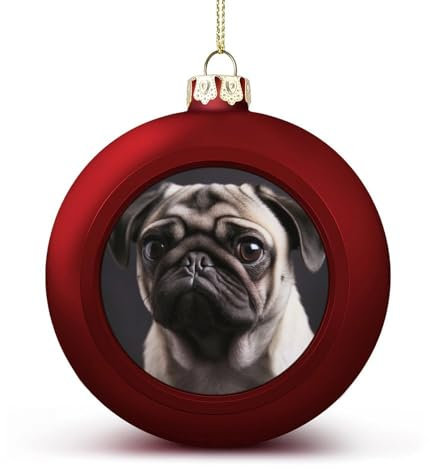 Weihnachtskugel mit Mops-Motiv, 4,1 cm, rot, glitzernd, hängende Weihnachtskugeln für Weihnachtsbaum-Anhänger, dekorative Weihnachtsbaumkugeln für Weihnachtsbaumschmuck, 1 Stück