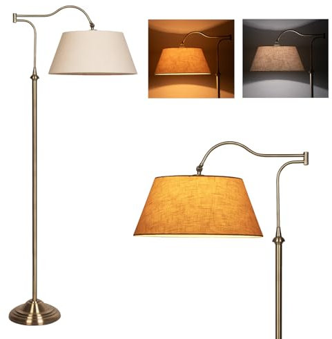 lianheng Swing Arm Stehlampe, Messing Stehlampen für Wohnzimmer mit 180° verstellbarem Ausleger, Beige Leinen Lampenschirm, Mid Century Stehlampe für Schlafzimmer Büro Heim Arbeitszimmer (Bronze)