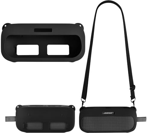 Taoricen Silikonhülle Kompatibel mit Bose SoundLink Flex 2 / Flex 1 Lautsprecher, Schutzhülle mit Schultergurt, Tragetasche Case Zubehör (Schwarz)