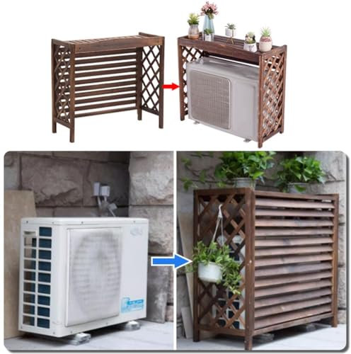 JXIPANUL Wooden Radiator Cover Air Conditioner Fence For Outdoor Privacy Screen Louvered Shutters Ac Screen For Outside Unit Shelf Plant Storage, 4 Sizes (Size : Medium) (L)