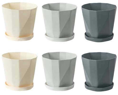 Zykphao 6PCS Plastic Flower Pots, 17CM Colorful Flower Pots Perfect for Indoor and Outdoor with Drainage Hole and Tray for All Plants for Flowers Herbs Succulents Cactus (3 Colors)
