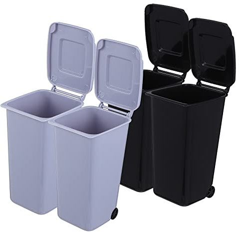 ANDRESLAD Set of 4 Mini Wheelie Bins Plastic Trash Can Lid Desktop Waste Bin Pencil Holder for Office Tabletop Storage Organiser
