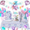 Décoration Anniversaire Sirène 4 Ans, Décorations Anniversaire Fille, Sirène Vaisselle de Fête Assiette 4 Ans, Anniversaire Sirène Ballon, Baby Shower, 16 Invités