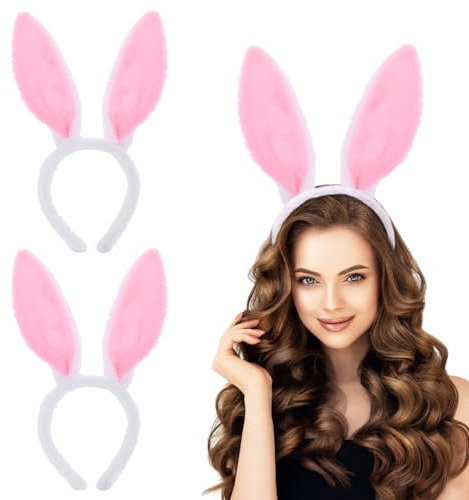 Ptwola Lot de 2 serre-têtes en peluche avec oreilles de lapin en peluche - Accessoire de coiffure pour femme - Pour Halloween, Noël, enterrement de vie de jeune fille